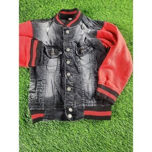 Evolution Jacket Kids 6 Black Red Denim Varsity Snap Front Pockets Bomber